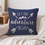 ULOVE LOVE YOURSELF Adventure Arrow Throw Pillow Covers Mountain Forest Pillowcases 18 x 18 Inch Let The Adventure Begin Decorative Cushion Covers for Cabin/Camper (Blue)