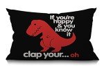 Smooffly Throw Pillow Cover Funny Red Dinosaur with Letter If You're Happy You Know It Throw Pillow Case Home Decorative for Men/Women/Boys/Girls Living Room Bedroom Sofa Chair 12X20 Inch Pillowcase