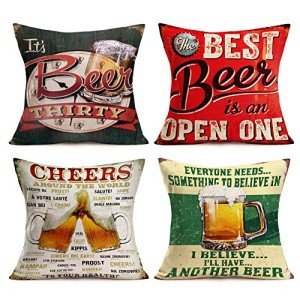 Throw Pillow Covers Beer Classical Quote Lettering Series Throw Pillows Cases 18 x 18 Inch Set of 4 Cotton Linen Vintage Rustic Icons Decorative Pillow Covers Cushion Case for Home Sofa (Beer Set)
