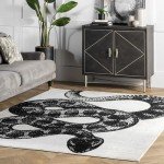 nuLOOM 5x8 Thomas Paul Serpent Area Rug, Black & Off White, Snake Design, Non-Slip Backing, Stain Resistant, For Bedroom, Dining Room, Living Room, Hallway, Office, Kitchen, Entryway