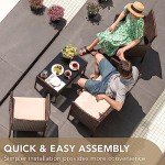 Devoko 4 Pieces Outdoor Patio Furniture Set, PE Rattan Wicker Chairs Balcony Lawn Porch Patio Furniture Sets with Beige Cushion and Table (Brown)