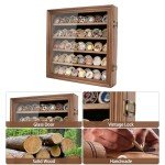Military Challenge Coin Display Case Holder with HD Toughened Glass and Wall Mount, Wooden Coin Stand Rack with Removable 2 Grooves Shelves, Walnut…