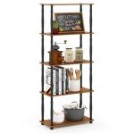 Furinno Turn-N-Tube 5-Tier Multipurpose Shelf / Display Rack / Storage Shelf / Bookshelf, Classic Tubes, Light Cherry/Black