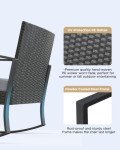 Qsun 3 Pieces Patio Furniture Set Rocking Bistro Set Outdoor Rattan Conversation with Coffee Table for Garden Balcony Backyard Poolside (Grey Cushion)