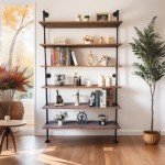 Anynice Industrial Ladder Pipe Shelf, Wall Mounted Wood Metal Bookshelf for Living Room Storage (Weathered Brown, 6 Tier - 10" D x 48" W x 82.5" H)