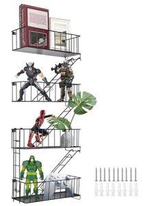 DuvinDD 4-Tier Fire Escape Wall Shelf, Modern New York City Floating Shelves, Wall Decorative Metal Room Shelf, Hanging Shelf for Action Figure Staircase Shelf, with Mounting Kits, Black