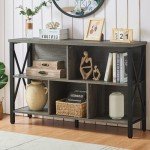HOMISSUE Cube Storage Organizer Shelf, Rustic Horizontal Bookshelf with 5 Cube Storage, Industrial Short Wide Bookcase with 3 Tier Shelves, Low and Long Cube Bookshelf for Living Room, Office, Grey