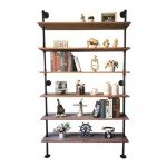 Anynice Industrial Ladder Pipe Shelf, Wall Mounted Wood Metal Bookshelf for Living Room Storage (Weathered Brown, 6 Tier - 10" D x 48" W x 82.5" H)