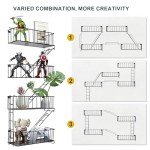 DuvinDD 4-Tier Fire Escape Wall Shelf, Modern New York City Floating Shelves, Wall Decorative Metal Room Shelf, Hanging Shelf for Action Figure Staircase Shelf, with Mounting Kits, Black
