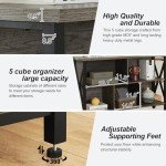 HOMISSUE Cube Storage Organizer Shelf, Rustic Horizontal Bookshelf with 5 Cube Storage, Industrial Short Wide Bookcase with 3 Tier Shelves, Low and Long Cube Bookshelf for Living Room, Office, Grey