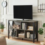 HOMISSUE Cube Storage Organizer Shelf, Rustic Horizontal Bookshelf with 5 Cube Storage, Industrial Short Wide Bookcase with 3 Tier Shelves, Low and Long Cube Bookshelf for Living Room, Office, Grey