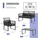 Patiorama 4 Piece Patio Furniture Set, Outdoor Wicker Bistro Set, All-Weather Black PE Rattan Conversation Set w/Coffee Table, Loveseat, Wood-Like Armrest, Cushions for Garden Balcony Deck, Dark Grey