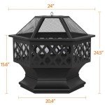 Yaheetech Fire Pit Fire Pits for Outside 24in Hex Shaped Firepit Bowl with Spark Screen & Poker for Patio Backyard Garden Picnic Bonfire Camping