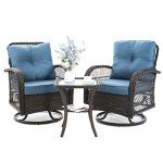 VONZOY 3 Pieces Patio Furniture Set, Outdoor Swivel Glider Rocker, Wicker Patio Bistro Set with Rocking Chair, Thickened Cushions and Table for Porch (Blue)