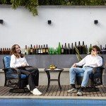 VONZOY 3 Pieces Patio Furniture Set, Outdoor Swivel Glider Rocker, Wicker Patio Bistro Set with Rocking Chair, Thickened Cushions and Table for Porch (Blue)