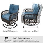 VONZOY 3 Pieces Patio Furniture Set, Outdoor Swivel Glider Rocker, Wicker Patio Bistro Set with Rocking Chair, Thickened Cushions and Table for Porch (Blue)