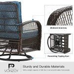 VONZOY 3 Pieces Patio Furniture Set, Outdoor Swivel Glider Rocker, Wicker Patio Bistro Set with Rocking Chair, Thickened Cushions and Table for Porch (Blue)