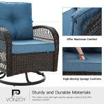 VONZOY 3 Pieces Patio Furniture Set, Outdoor Swivel Glider Rocker, Wicker Patio Bistro Set with Rocking Chair, Thickened Cushions and Table for Porch (Blue)