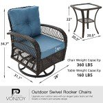 VONZOY 3 Pieces Patio Furniture Set, Outdoor Swivel Glider Rocker, Wicker Patio Bistro Set with Rocking Chair, Thickened Cushions and Table for Porch (Blue)