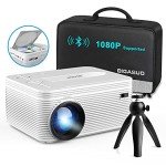 BIGASUO HD 9000L Bluetooth Projector Built in DVD Player, Mini Projector 1080P and 250”Supported with Tripod/ Carry Bag, Projector Compatible w/ TV Stick, PS5, Laptop, Portable Outdoor Movie Projector