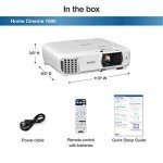 Epson Home Cinema 1080 3-chip 3LCD 1080p Projector, 3400 lumens Color and White Brightness, Streaming/Gaming/Home Theater, Built-in Speaker, 16,000:1 Contrast (Renewed)