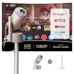 XGIMI MoGo 3 Pro 2024 NEW Outdoor Projector with PowerBase Stand, 2.5hrs Battery, Google TV with Licensed Netflix, Build-in Adjustable Stand, 450 ISO Lumens, ISA 2.0, 2 x 5W Harman Kardon