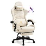 GTRacing Ivory Gaming Chair with Footrest & Speakers
