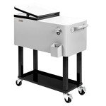 VINGLI 80 Quart Rolling Ice Chest, Portable Patio Party Bar Drink Cooler Cart, with Shelf, Beverage Pool with Bottle Opener,Grey