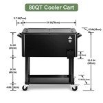 EDOSTORY 80 Quart Black Rolling Ice Chest Cooler Cart,Patio Backyard Party Drink Beverage Bar Stand Up Cooler Trolley with Ice Scoop