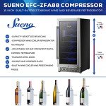 Sueno 15“ Built-In/Freestanding Wine Cooler Refrigerator 32 Bottles or 90 Cans Digital Touch Control Stainless Steel Mirror Glass Door W/Lock Temperature Memory Function Large Space Upright Storage