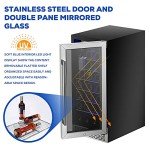 Sueno 15“ Built-In/Freestanding Wine Cooler Refrigerator 32 Bottles or 90 Cans Digital Touch Control Stainless Steel Mirror Glass Door W/Lock Temperature Memory Function Large Space Upright Storage