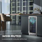 Sueno 15“ Built-In/Freestanding Wine Cooler Refrigerator 32 Bottles or 90 Cans Digital Touch Control Stainless Steel Mirror Glass Door W/Lock Temperature Memory Function Large Space Upright Storage