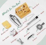 Barillio Bartender Kit - Stainless-Steel Cocktail Shaker Set with Bamboo Stand - Mixology Bar Tools w/Shaker, Drink Mixer Spoon & Muddler for Cocktails - Home Bar Accessories - 10-Pc Bar Set - Silver