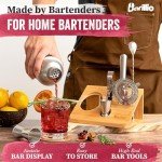 Barillio Bartender Kit - Stainless-Steel Cocktail Shaker Set with Bamboo Stand - Mixology Bar Tools w/Shaker, Drink Mixer Spoon & Muddler for Cocktails - Home Bar Accessories - 10-Pc Bar Set - Silver