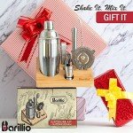 Barillio Bartender Kit - Stainless-Steel Cocktail Shaker Set with Bamboo Stand - Mixology Bar Tools w/Shaker, Drink Mixer Spoon & Muddler for Cocktails - Home Bar Accessories - 10-Pc Bar Set - Silver