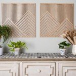 SnugLife 2 Pcs Wood Mountain Wall Art - Modern Wooden Panel Mountain Wall Decor, Decorative Forest Nature Abstract Line Minimalist Wall Art for Living Room Bedroom Farmhouse - Large 23.5”x23.5”