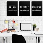 GUBIYU Hustle Grind Execution Wall Art Set of 3 Framed Canvas Black Motiviational Wall Art Home Office Wall Decor Inspirational Positive Quotes Posters Success Entrepreneur Gifts for Mens Guys 12"x16"