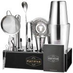 Plat Star Mixology Bartender Kit | Home Bar Set Cocktail Shakers Bartending Kit | Bar Tools Boston Shaker Set with Stand | Professional Drink Mixing Martini Shaking Tins Barware Set w/Strainer
