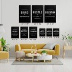 GUBIYU Hustle Grind Execution Wall Art Set of 3 Framed Canvas Black Motiviational Wall Art Home Office Wall Decor Inspirational Positive Quotes Posters Success Entrepreneur Gifts for Mens Guys 12"x16"