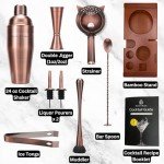 Hawke & Hanley Premium Cocktail Shaker Set Bartender Kit - 10 Piece Brushed Copper Mixology Bar Set with a 24 oz Martini Shaker, Bar Tools and a Bamboo Stand - Housewarming Gift Ideas for New Home
