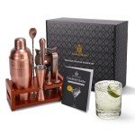 Hawke & Hanley Premium Cocktail Shaker Set Bartender Kit - 10 Piece Brushed Copper Mixology Bar Set with a 24 oz Martini Shaker, Bar Tools and a Bamboo Stand - Housewarming Gift Ideas for New Home