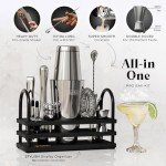 BARE BARREL® Mixology Bartender Kit Bar Set | 14-Piece Cocktail Shaker Set | Martini Barware Mixing Tools for Home Bartending | 35 Recipe Cards | Gift Set (28oz Boston Shaker, Silver/Black)