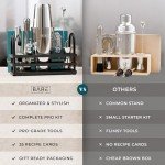 BARE BARREL® Mixology Bartender Kit Bar Set | 14-Piece Cocktail Shaker Set | Martini Barware Mixing Tools for Home Bartending | 35 Recipe Cards | Gift Set (28oz Boston Shaker, Silver/Black)