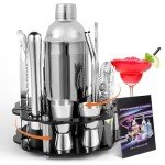 Mixology Bartender Kit Cocktail Shaker Set: 22-Piece, Bar Tools with Rotating Stand, Bar Set with All Essential Accessory Tools: Martini Shaker, Jigger, Strainer, Mixer Spoon, Muddler Ect, (Silver)