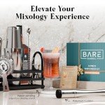 BARE BARREL® Mixology Bartender Kit Bar Set | 14-Piece Cocktail Shaker Set | Martini Barware Mixing Tools for Home Bartending | 35 Recipe Cards | Gift Set (28oz Boston Shaker, Silver/Black)