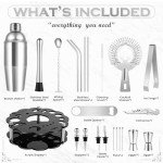 Mixology Bartender Kit Cocktail Shaker Set: 22-Piece, Bar Tools with Rotating Stand, Bar Set with All Essential Accessory Tools: Martini Shaker, Jigger, Strainer, Mixer Spoon, Muddler Ect, (Silver)