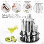 Mixology Bartender Kit Cocktail Shaker Set: 22-Piece, Bar Tools with Rotating Stand, Bar Set with All Essential Accessory Tools: Martini Shaker, Jigger, Strainer, Mixer Spoon, Muddler Ect, (Silver)