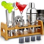 20-Piece Cocktail Mixology Shaker Set - Bartender Kit with Bamboo Stand - Bar Accessories Kit Including a Martini Shaker, Jigger, Recipe Book, Gift Set