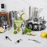Mixology Bartender Kit Cocktail Shaker Set: 22-Piece, Bar Tools with Rotating Stand, Bar Set with All Essential Accessory Tools: Martini Shaker, Jigger, Strainer, Mixer Spoon, Muddler Ect, (Silver)