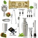 20-Piece Cocktail Mixology Shaker Set - Bartender Kit with Bamboo Stand - Bar Accessories Kit Including a Martini Shaker, Jigger, Recipe Book, Gift Set